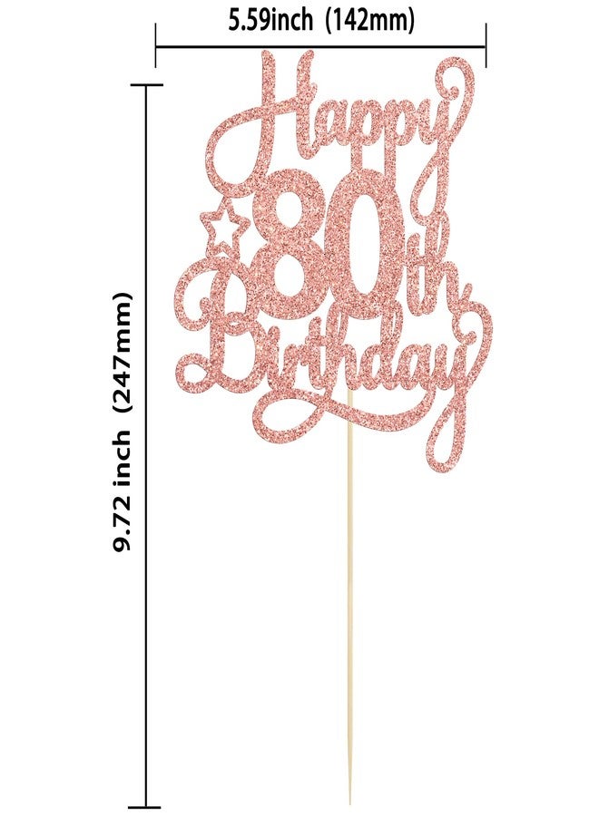 Ephlyn 1 Pack Happy 80th Birthday Cake Topper Rose Gold Glitter 80 & Fabulous Cheers to 80 Years Old Birthday Cake Pick for Celebrating 80th Birthday Anniversary Party Cake Decorations Supplies - Image 2